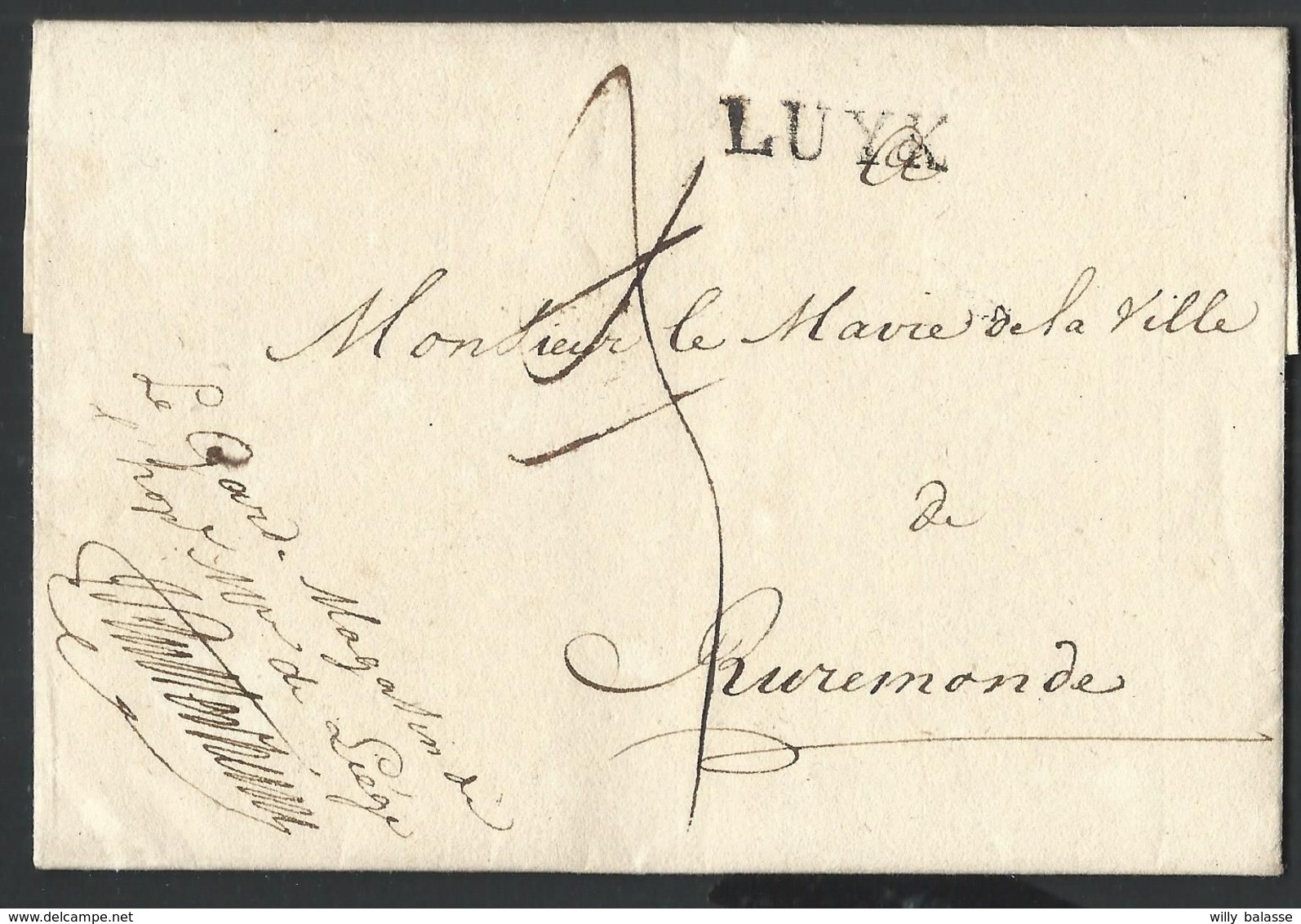 L  1816 Marque LUYK En Franchise Du Chirurgien De L'Hôpital Militaire De Liège Pour Rurmonde (port Barré Car Franchise) - 1815-1830 (Hollandse Tijd)