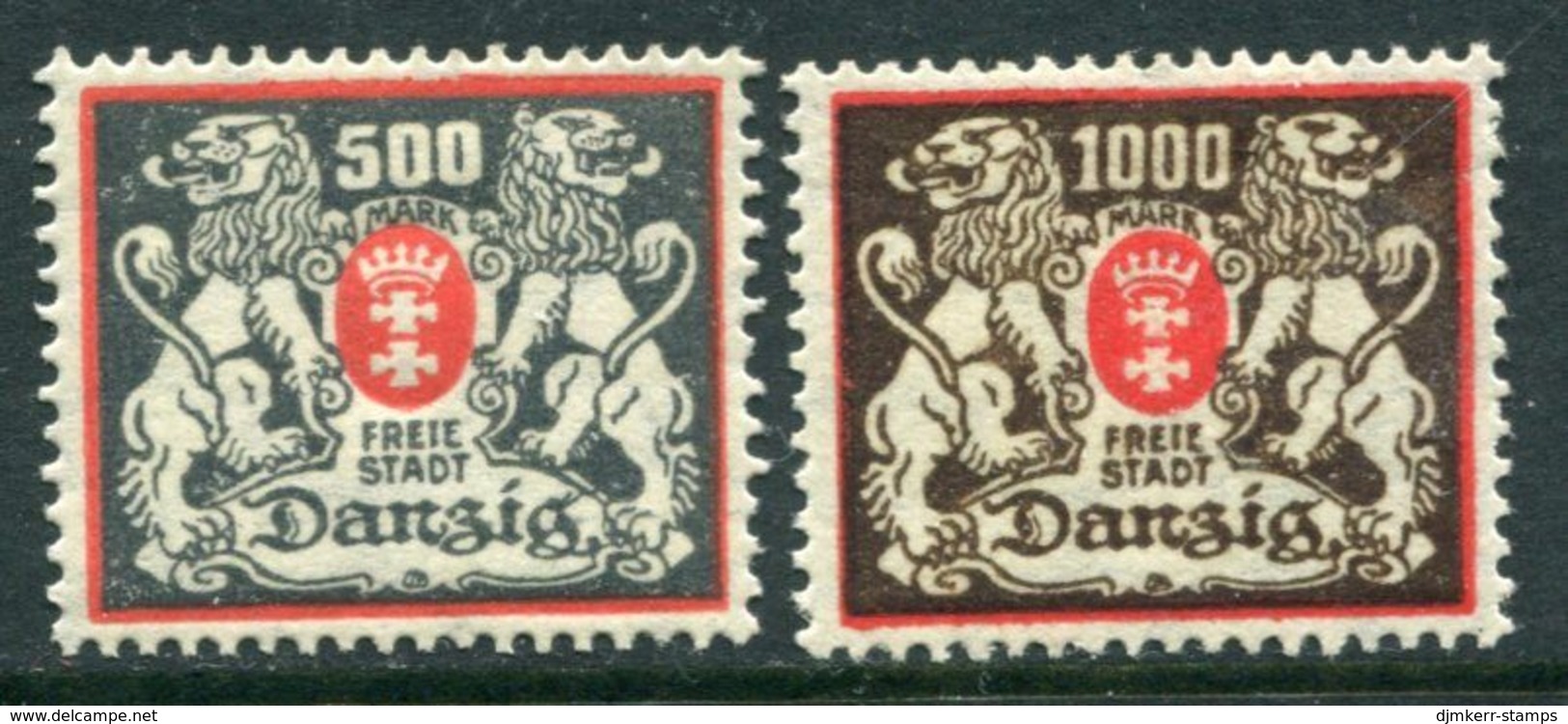 DANZIG 1923 Arms 500 And 1000 Mk. Without Rosette Underprint LHM / *.  Michel 144F, 145F - Ungebraucht