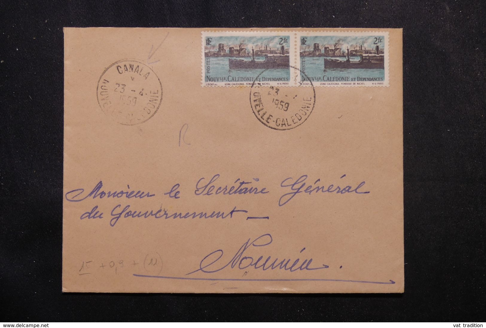 NOUVELLE CALÉDONIE - Affranchissement Plaisant De Canala Sur Enveloppe  En 1959 Pour Nouméa - L 63288 - Storia Postale