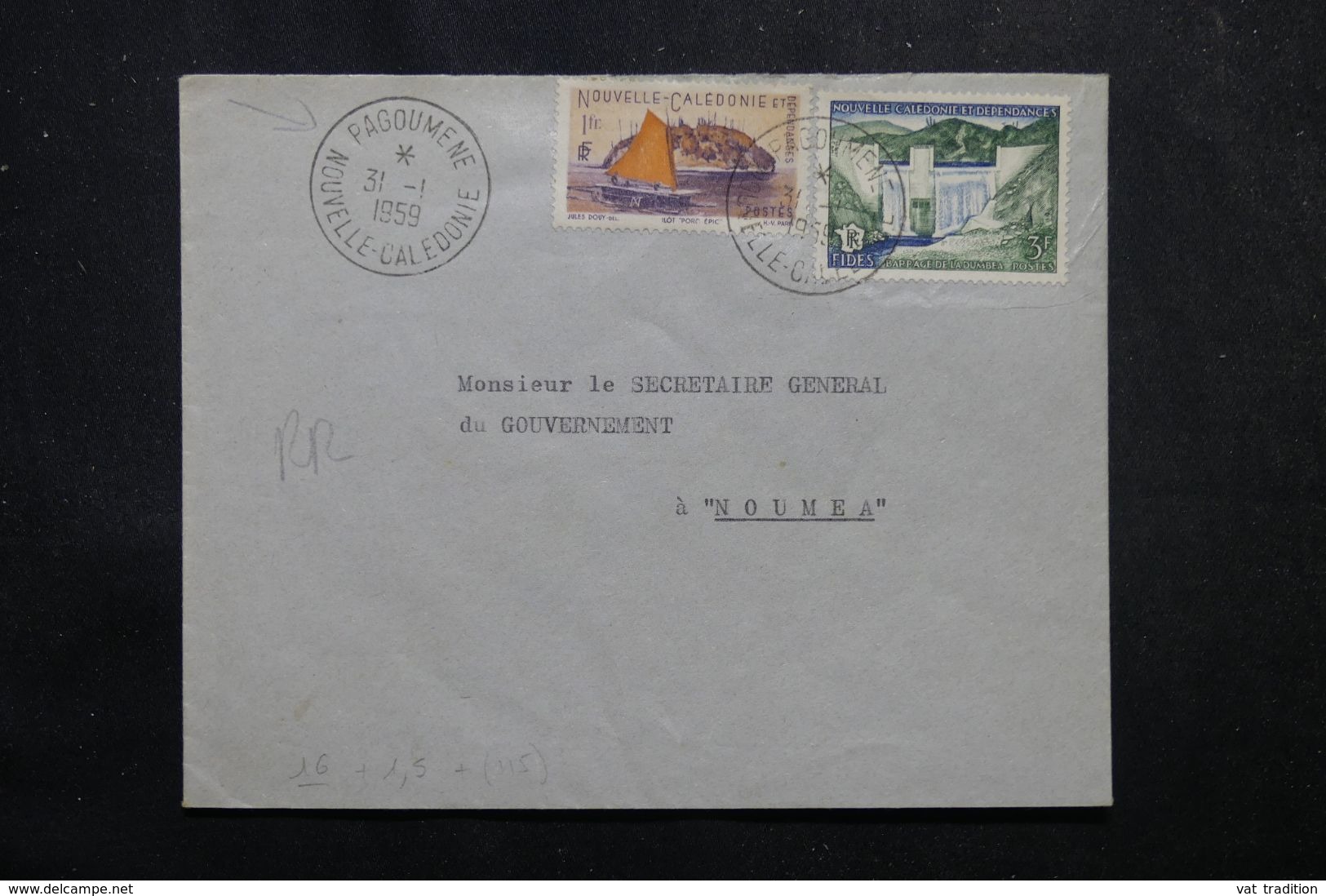 NOUVELLE CALÉDONIE - Affranchissement Plaisant De Pagoumene Sur Enveloppe  En 1959 Pour Nouméa - L 63289 - Lettres & Documents