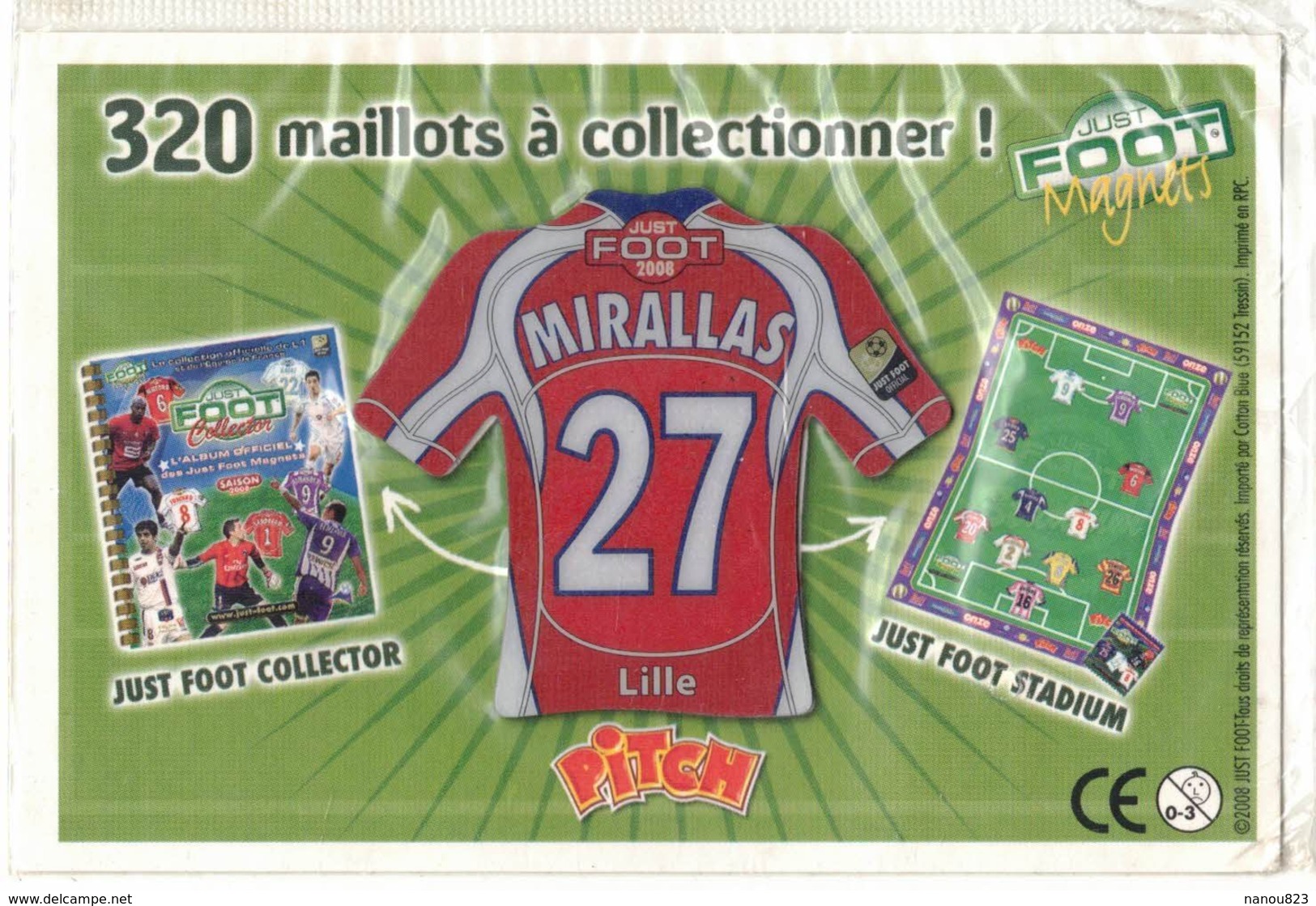 FOOTBALL ANNEE 2008 MAGNETS PUBLICITAIRE  JUST PITCH FOOT LILLE LOSC 27 JOUEUR MIRALLAS SOUS BLISTER - Sport
