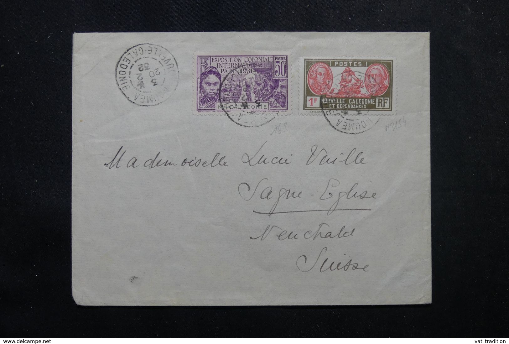 NOUVELLE CALÉDONIE - Affranchissement Plaisant De Nouméa Sur Enveloppe En 1932 Pour La Suisse, Vignette Au Dos - L 63292 - Lettres & Documents