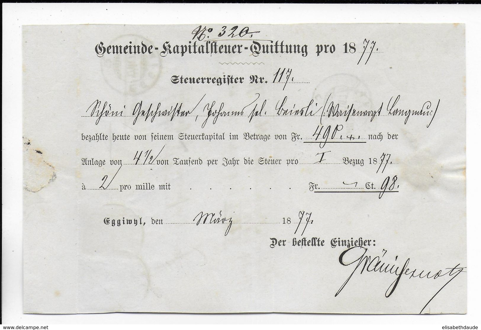 1877 - SUISSE - LETTRE CONTRE-REMBOURSEMENTde EGGIWYL TAXE 1.13 => LANGNAU - Briefe U. Dokumente