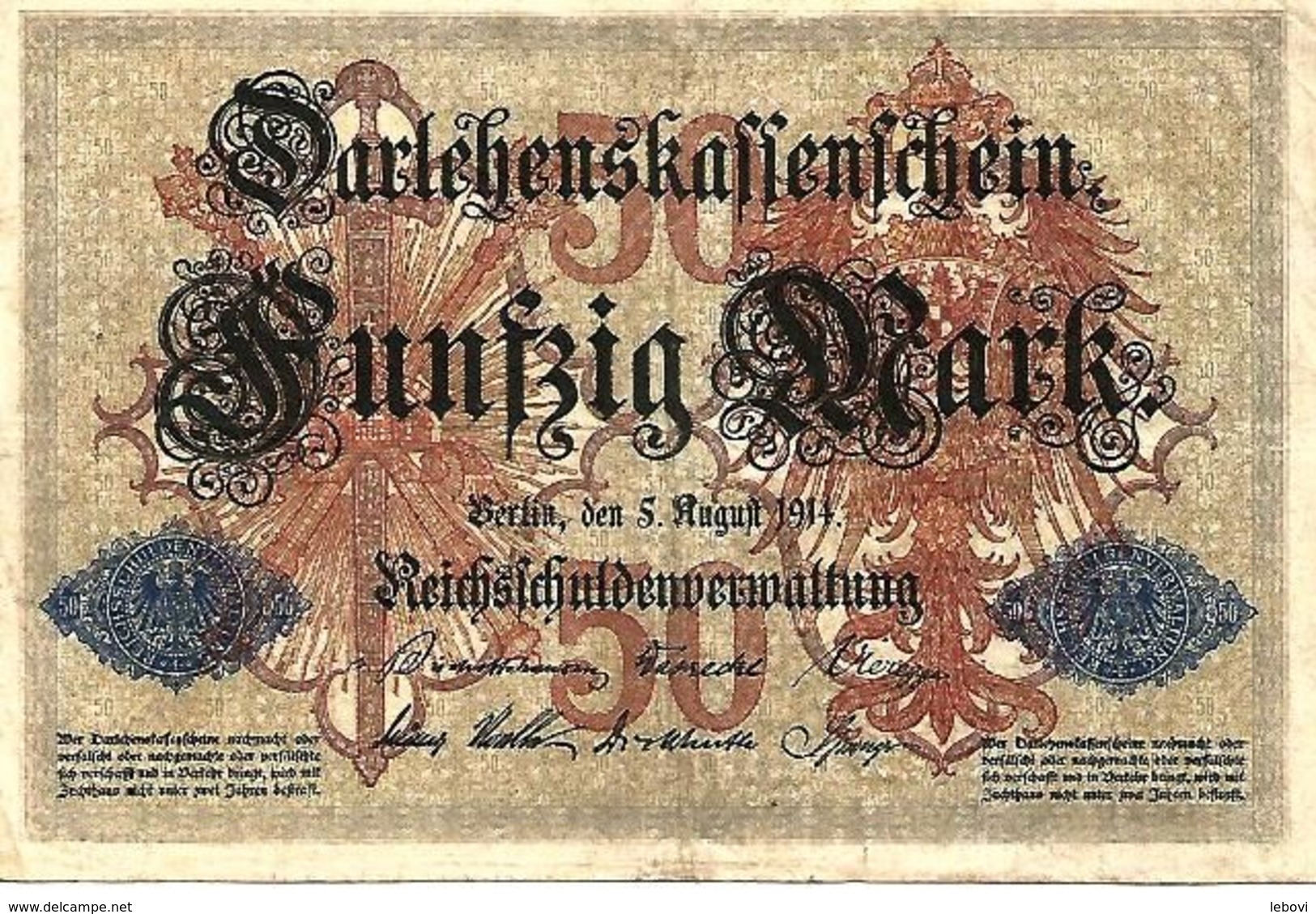 ALLEMAGNE – Darlehenskaffenchein – 50 Mark (05/08/1914) - 50 Mark