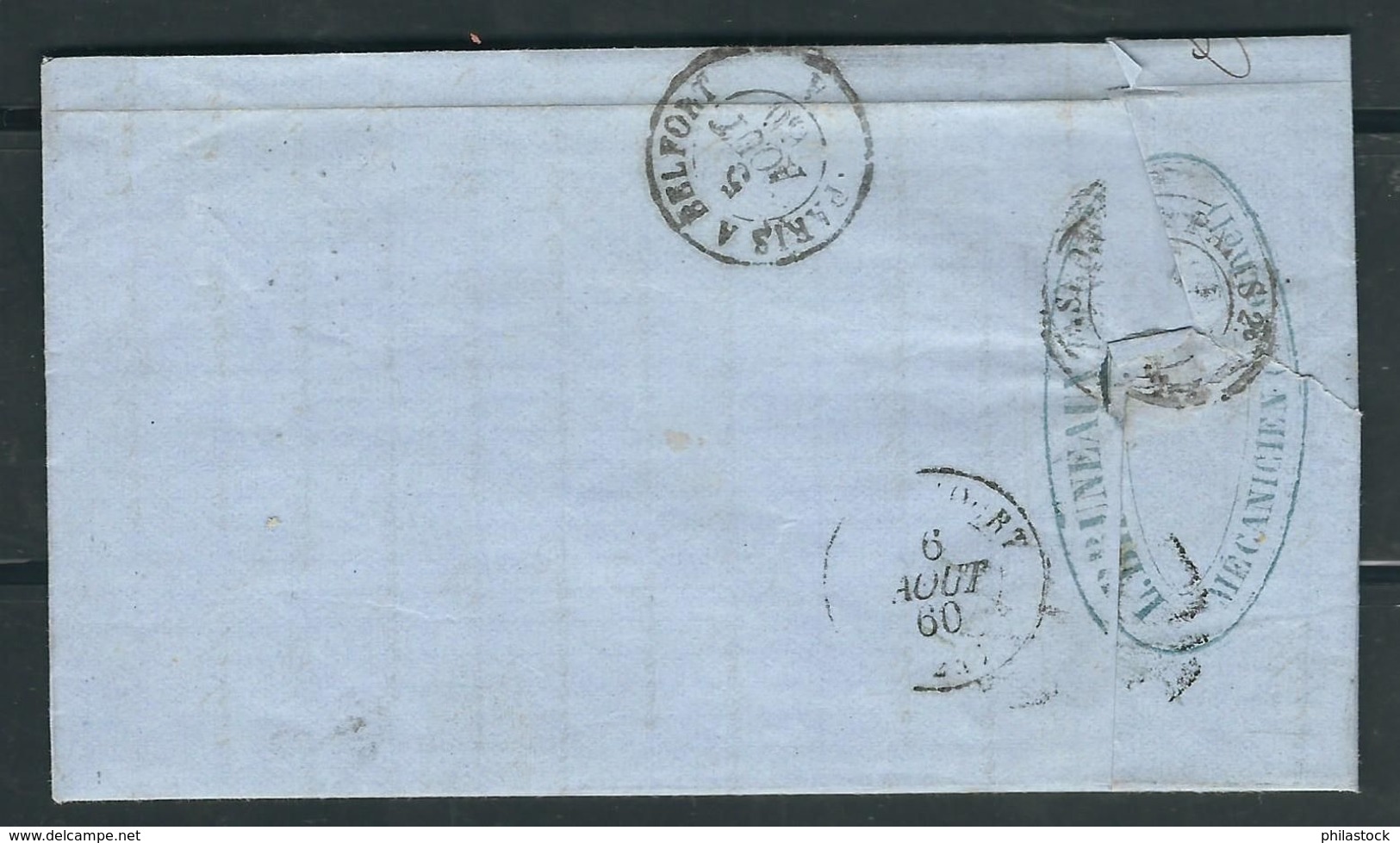 FRANCE 1860 N° 14  H Pli D'archive ( Postfs) Obl. S/Lettre PC 2655 Rethel - 1853-1860 Napoléon III