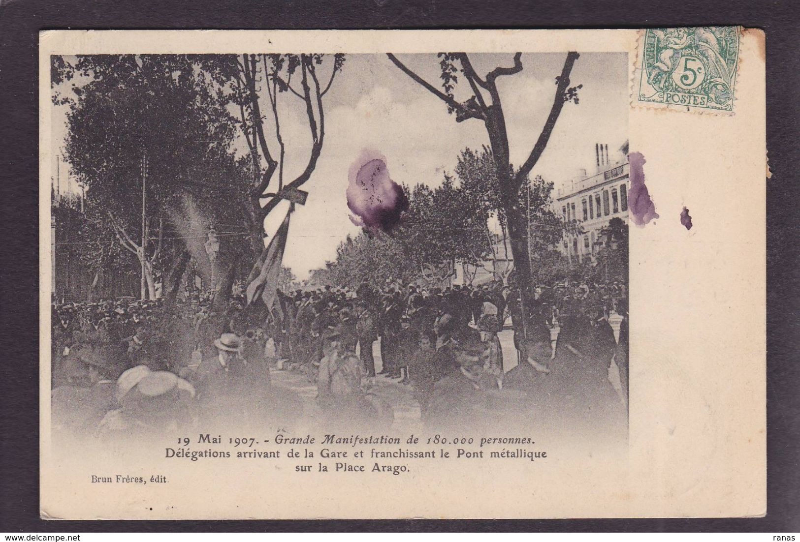 CPA Pyrénées Orientales 66 Perpignan Manifestation Viticole 1907 Circulé éditeur Brun - Perpignan