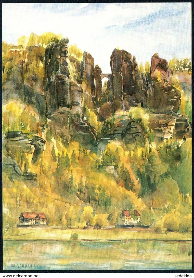 D7363 - TOP Irmgard Uhlig Aquarell Künstlerkarte Sächsische Schweiz - Bastei - Schmilka