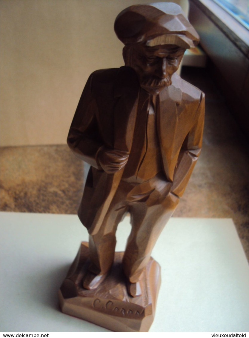 Midden 20e Eeuw Oude Man Hout-sculptuur Caron Quebec/Mid 20th Century Paul-Emile Caron, Quebec Wood Carving, Old Man. - Bois