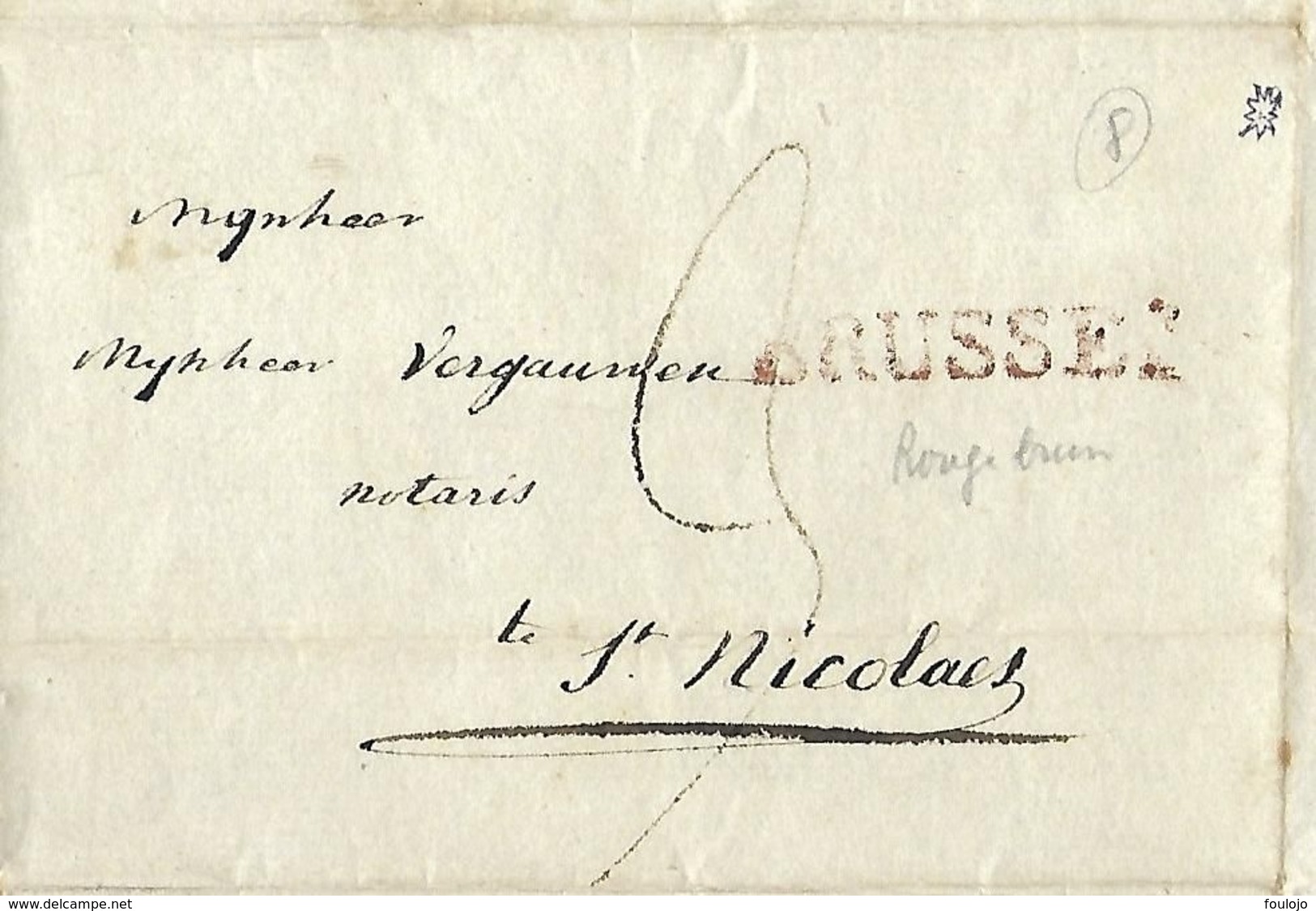 Lettre Expédiée De Bruxelles Le 18 Novembre 1823 Vers St. Nicolas - Griffe BRUSSEL Rouge Brun (Nic 011) - 1815-1830 (Dutch Period)