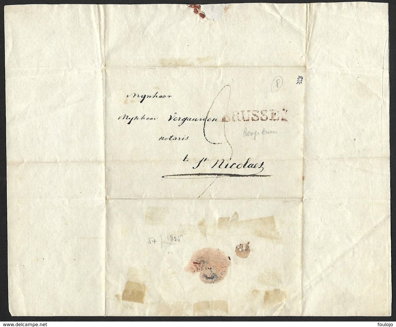 Lettre Expédiée De Bruxelles Le 18 Novembre 1823 Vers St. Nicolas - Griffe BRUSSEL Rouge Brun (Nic 011) - 1815-1830 (Dutch Period)