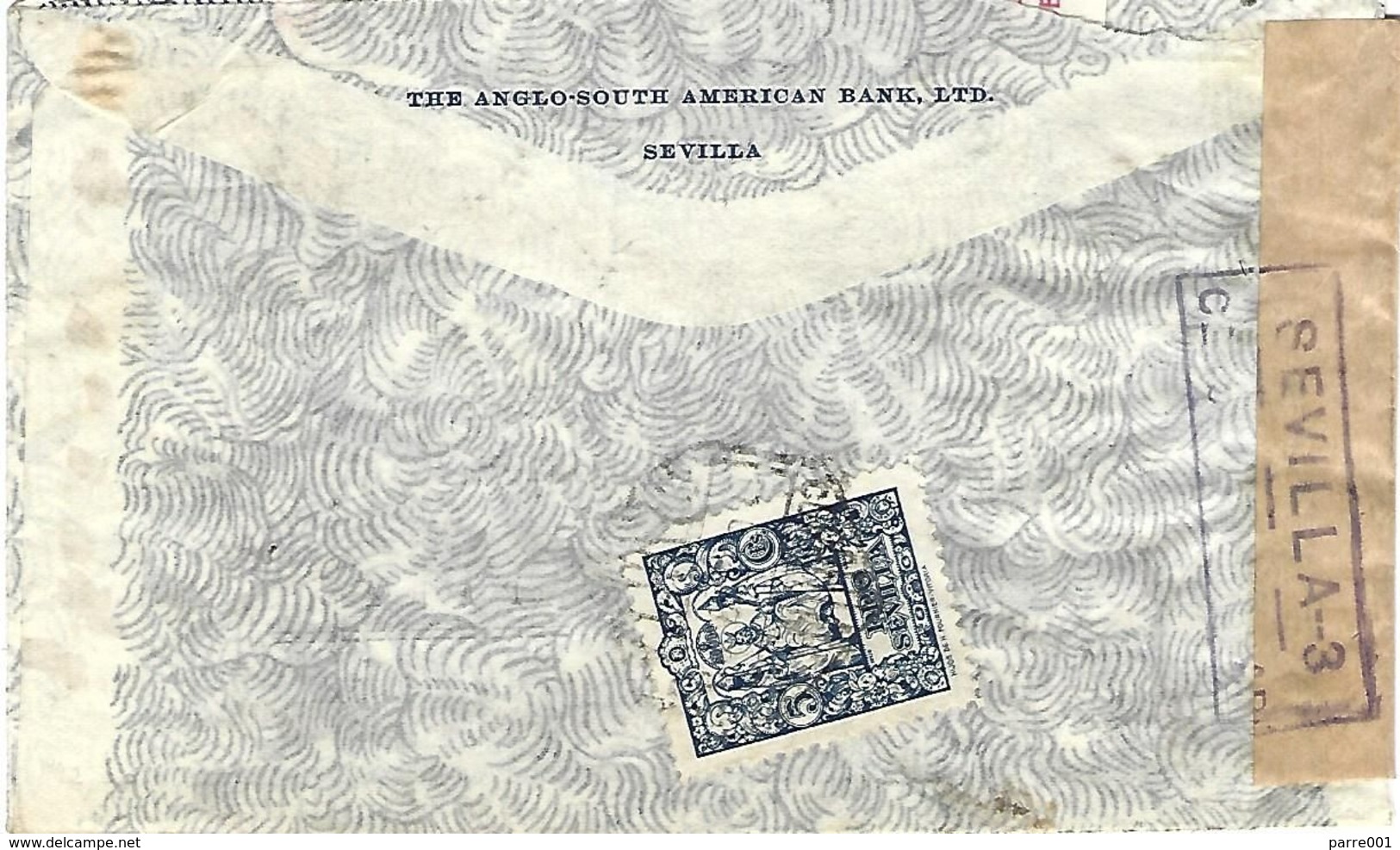 Espana Spain 1939 Sevilla Anglo-South American Bank Censura Censor Banque Transatlantique Paris - Marcas De Censura Nacional