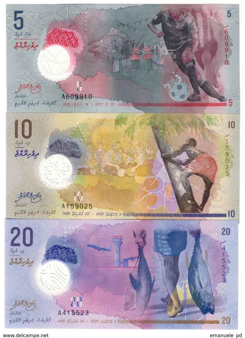 Maldives Lot Set 5/10/20 Rufiyaa 2015/2017 Polymer UNC .PL. - Maldives