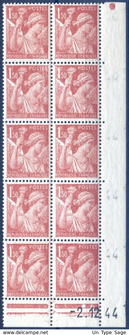 France N°652 (IRIS) Bloc De 10 - Coins Daté - Date 44 Répété 5 Fois Sur Le Bord De Feuille - (F533) - Unused Stamps