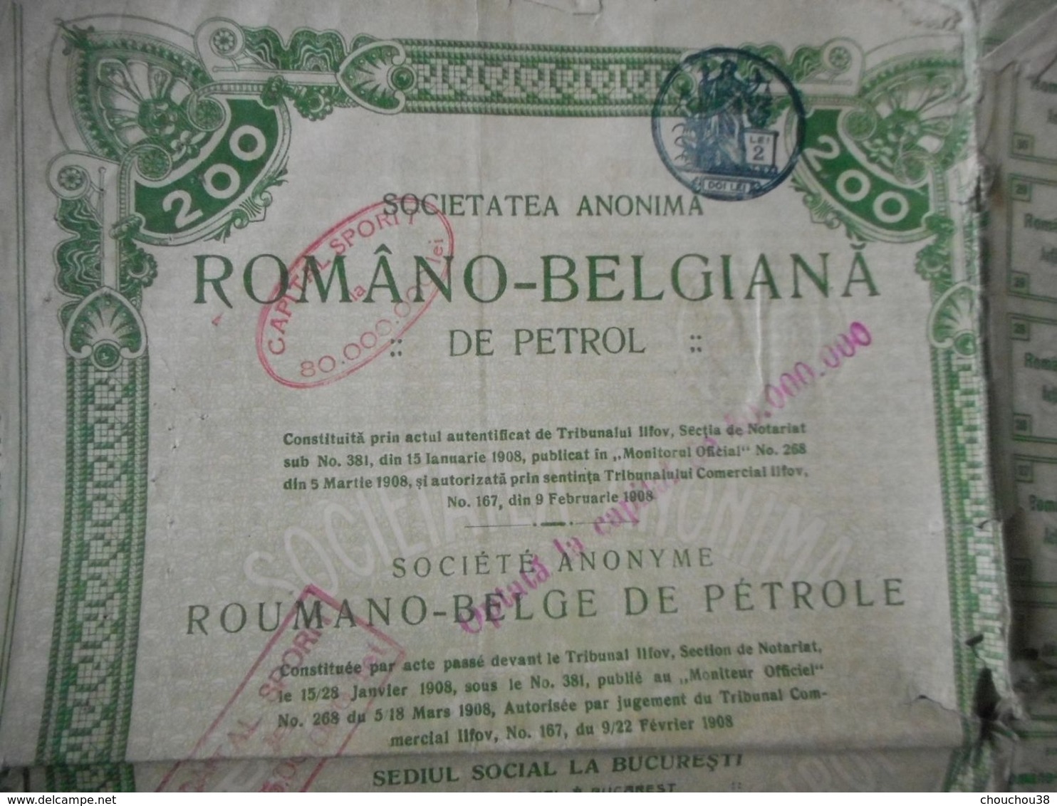 4 ACTIONS 200Lei ROMANO BELGIANA - 1920 - Petróleo