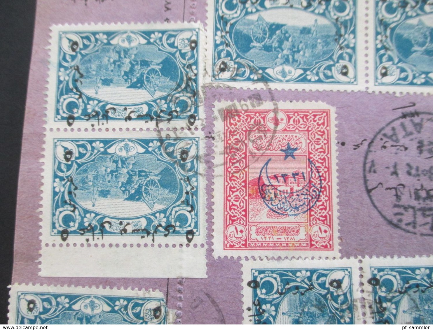 Türkei 1918 Paketkarte Mit Nr. 627 (17) Auch 4er Block Und Senkr. 4er Streifen MiF Mit Nr. 379 - Brieven En Documenten