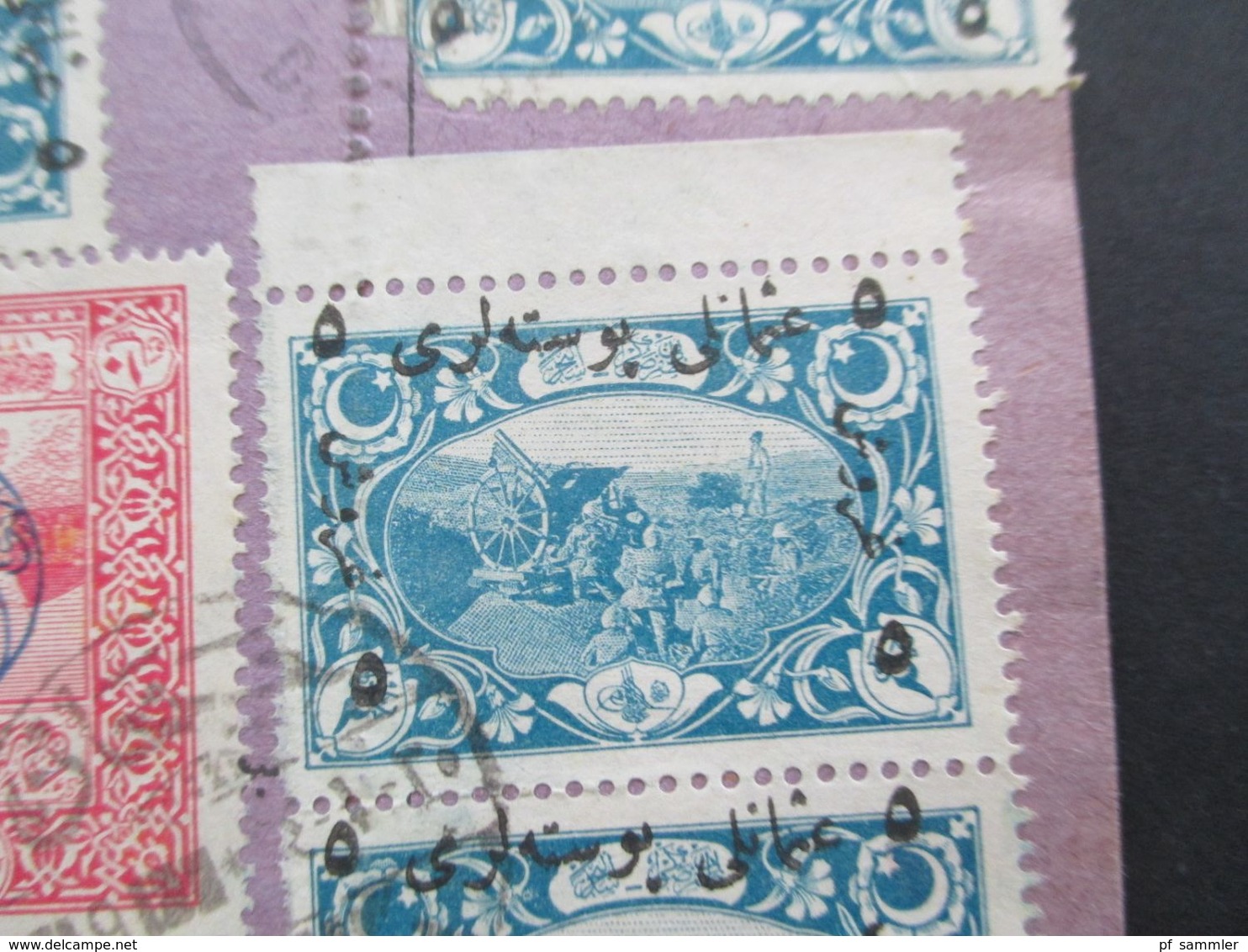 Türkei 1918 Paketkarte Mit Nr. 627 (17) Auch 4er Block Und Senkr. 4er Streifen MiF Mit Nr. 379 - Brieven En Documenten