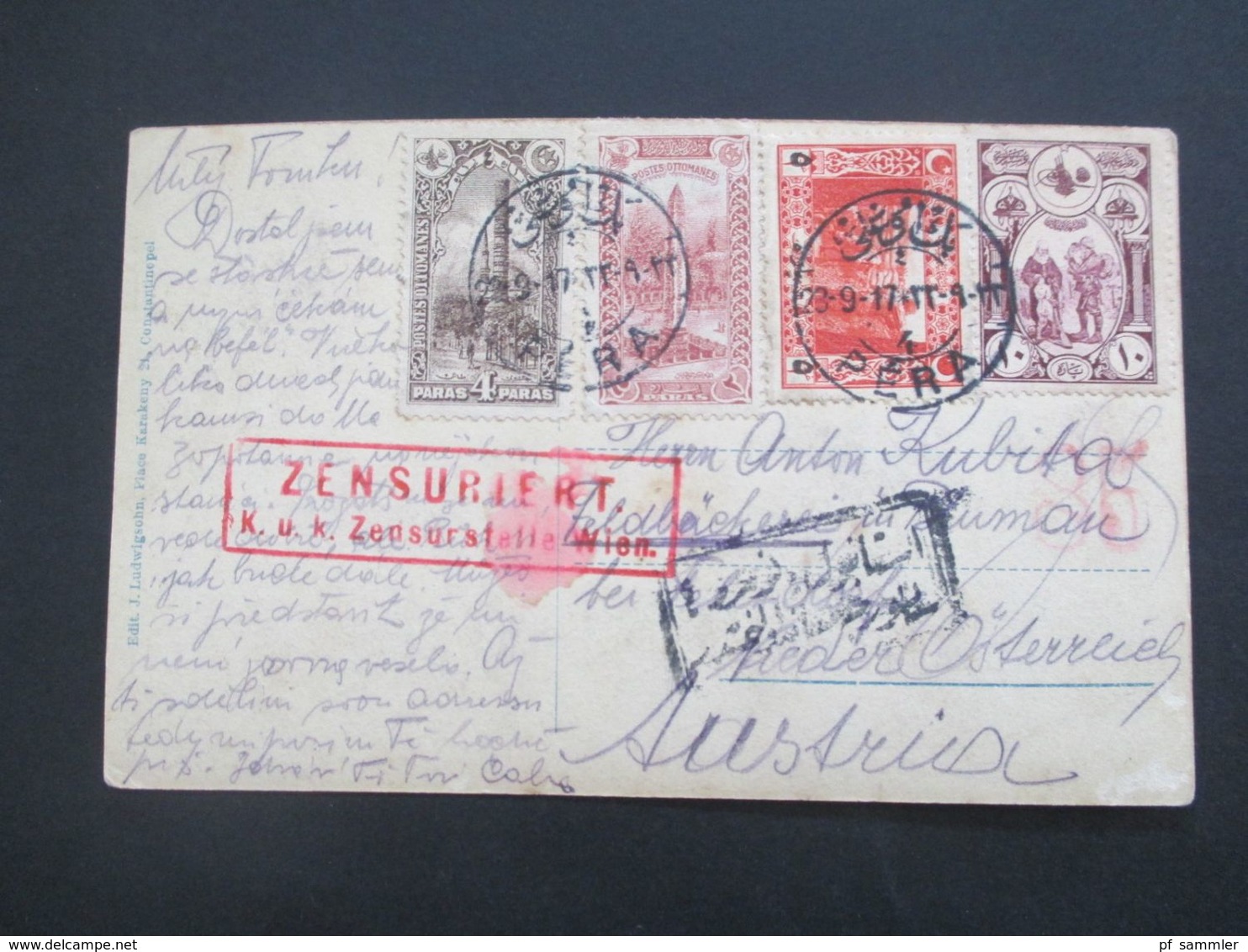 Türkei 1917 Echtfoto AK Constantinople Fanaraki Stempel Pera FP 1.WK Roter Stempel Zensuriert KuK Zensurstelle Wien - Covers & Documents