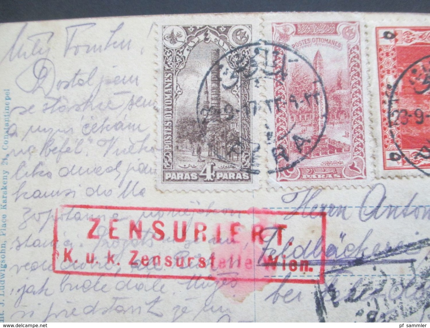 Türkei 1917 Echtfoto AK Constantinople Fanaraki Stempel Pera FP 1.WK Roter Stempel Zensuriert KuK Zensurstelle Wien - Briefe U. Dokumente