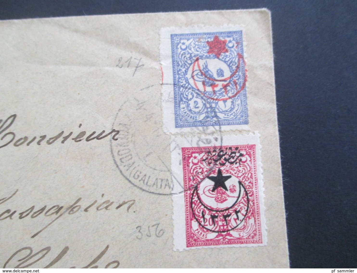 Türkei 1917 Einschreiben ?! 2 Marken Mit Aufdruck Auf Brief In Die Schweiz Mit Rotem Papiersiegel!! - Briefe U. Dokumente