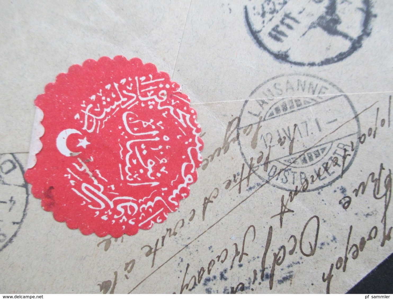 Türkei 1917 Einschreiben ?! 2 Marken mit Aufdruck auf Brief in die Schweiz mit rotem Papiersiegel!!