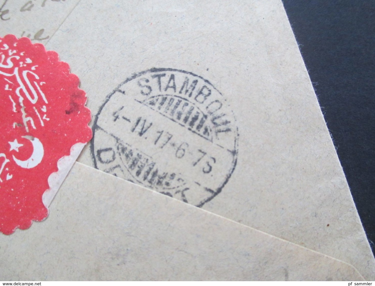 Türkei 1917 Einschreiben ?! 2 Marken mit Aufdruck auf Brief in die Schweiz mit rotem Papiersiegel!!