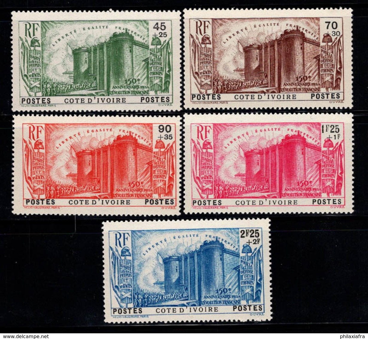 Côte D'Ivoire 1939 Yv. 146-150 Neuf ** 100% Révolution Du 150e Anniversaire - Unused Stamps