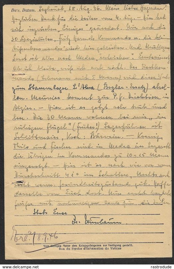 1946 PRISONNIERS DE GUERRE - KRIEGSGEFANGENENPOST - LAGHOUAT,  DÉPOT / LAGER ALMA IV, ALGERIE A TIEMCEN, CAMP D.6iem R.T - Brieven En Documenten