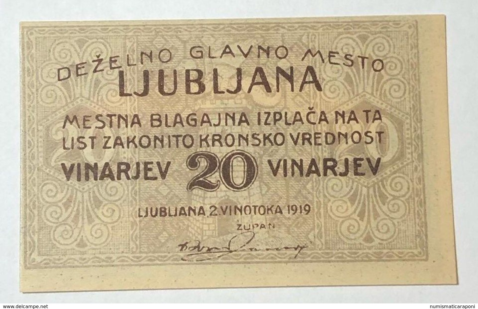 Slovenia 20 Vinarjev Ljubljana  1919 FDS LOTTO 451 - Slovenia