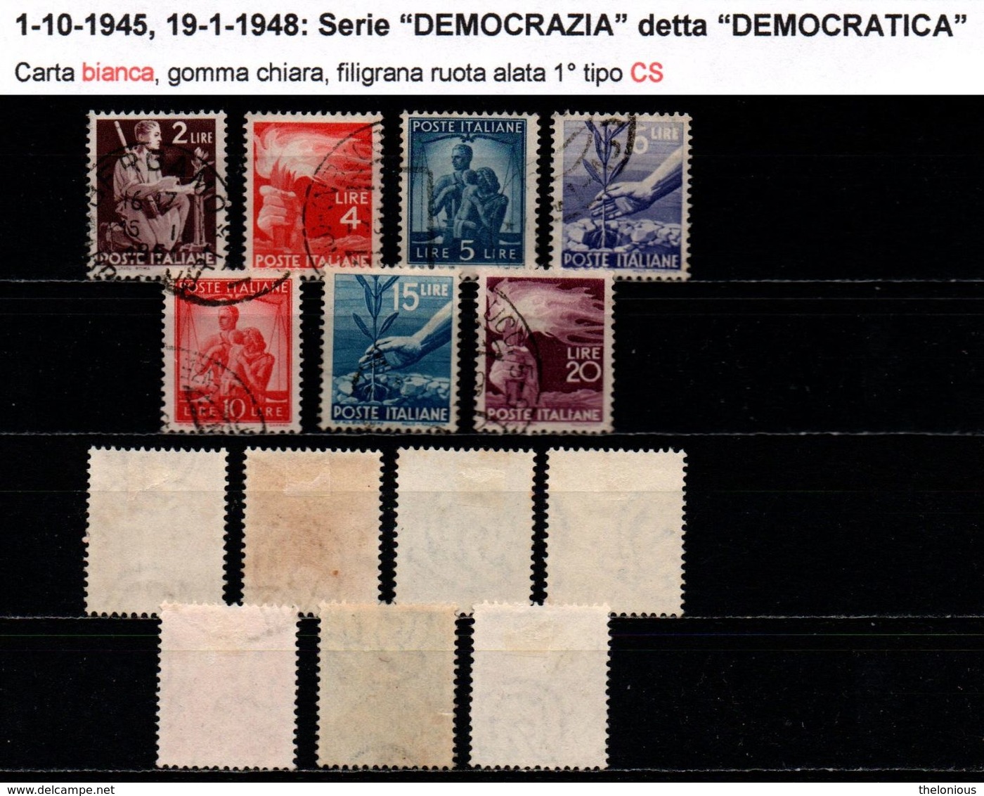 # Democratica: Carta Bianca, Filigrana Ruota 1° CS (Capovolta Sinistra) - 1946-60: Oblitérés