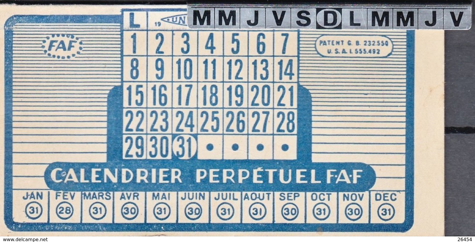 Mini CALENDRIER PERPETUEL FAF Avec Publicité " IMPRIMERIE ROUENNAISE " - Small : 1941-60