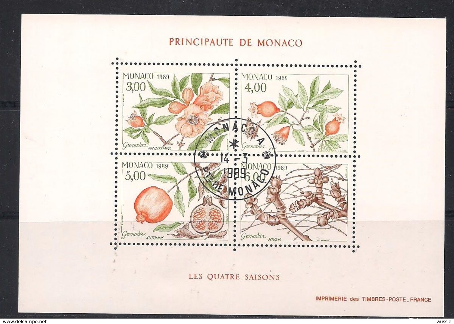 Monaco 1989 Yvertn° Bloc 44 (°) Oblitéré Cote 12,50 € Flore Le Grenadier - Blocks & Sheetlets