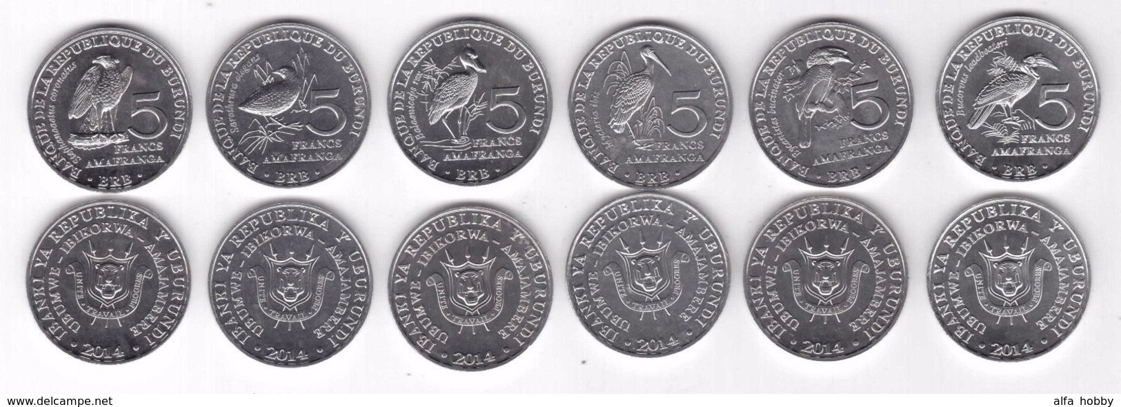 Burundi, Birds, 2014, 6 Coins X 5 Fr - Burundi