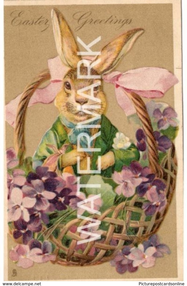 EASTER GREETINGS OLD COLOUR ART POSTCARD RABBIT EASTER BUNNY TUCK EASTER SERIES - Easter