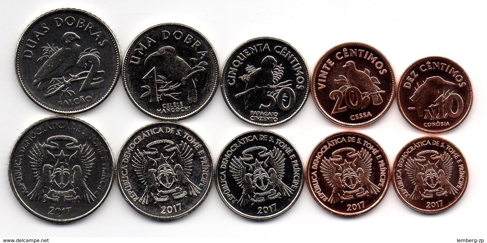 S. Tome E Principe - Set 5 Coins 10 20 50 Cents 1 2 Dobras 2017 UNC Lemberg-Zp - São Tomé Und Príncipe