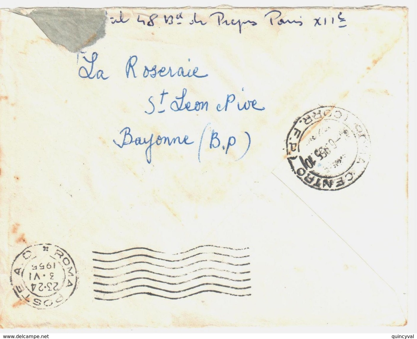 PARIS 73 R Rendez Vous 15 F Muller Ob 1955 Yv 1011 Dest Rome Italie Poste Restante Retour à L'envoyeur NON CHIEST - Storia Postale