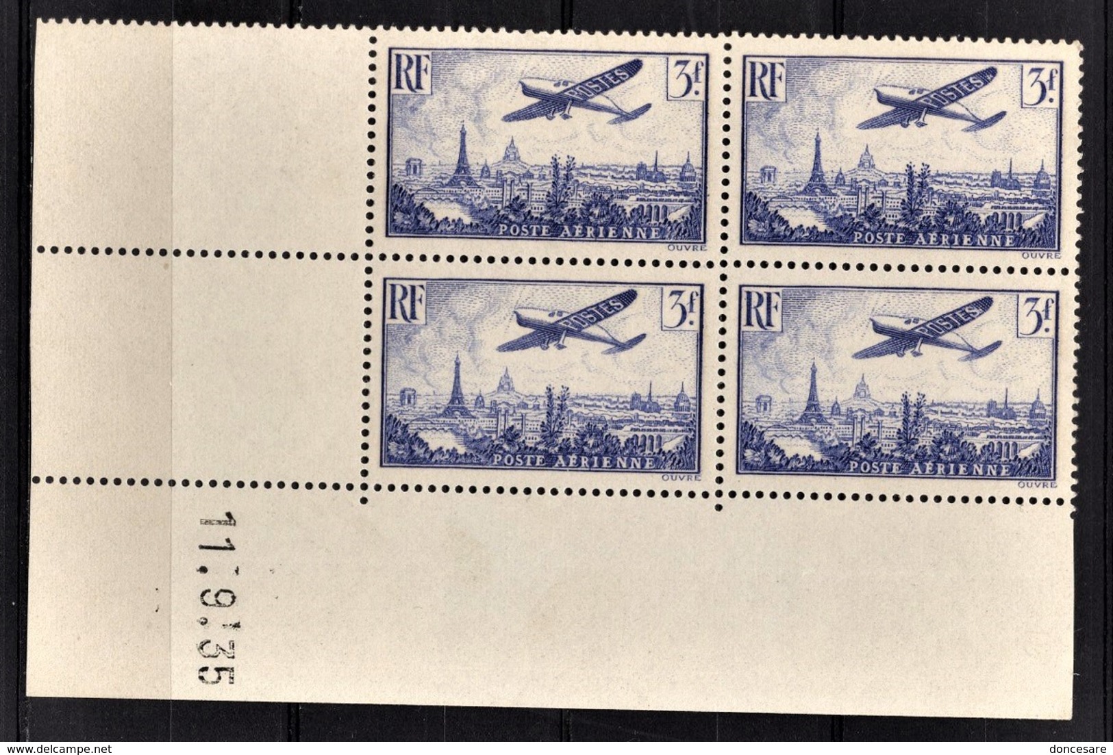 FRANCE  1934 / 1936 - BLOC DE 4 TP  Y.T. N° 12 / COIN DE FEUILLE / DATE - NEUFS** - Poste Aérienne
