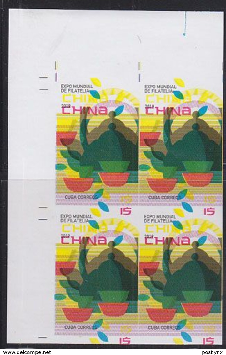 CUBA 2019 Chinese Tea China PhilExh.15c IMPERF.4-BLOCK ERROR:print Shift+yellow Shift - Non Dentelés, épreuves & Variétés