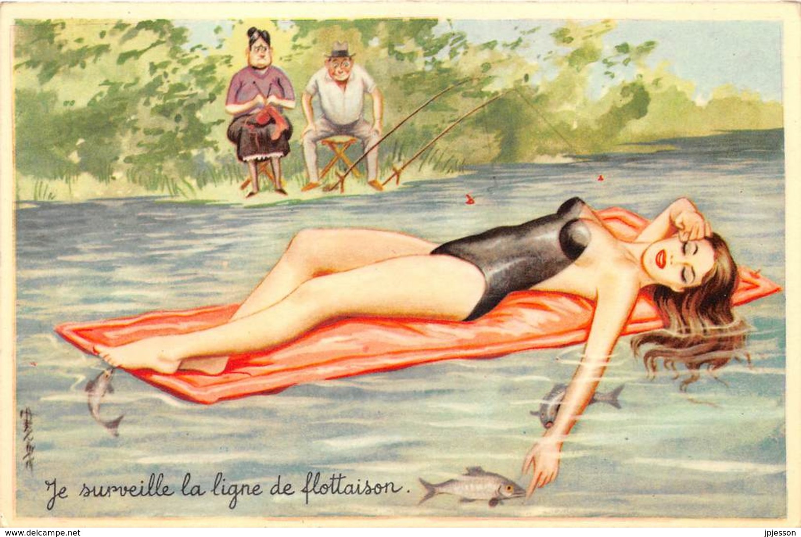 ILLUSTRATEUR - CARRIERE - HUMORISTIQUE - PECHE - PIN UP EN MAILLOT DE BAIN - N°50312 - Carrière, Louis