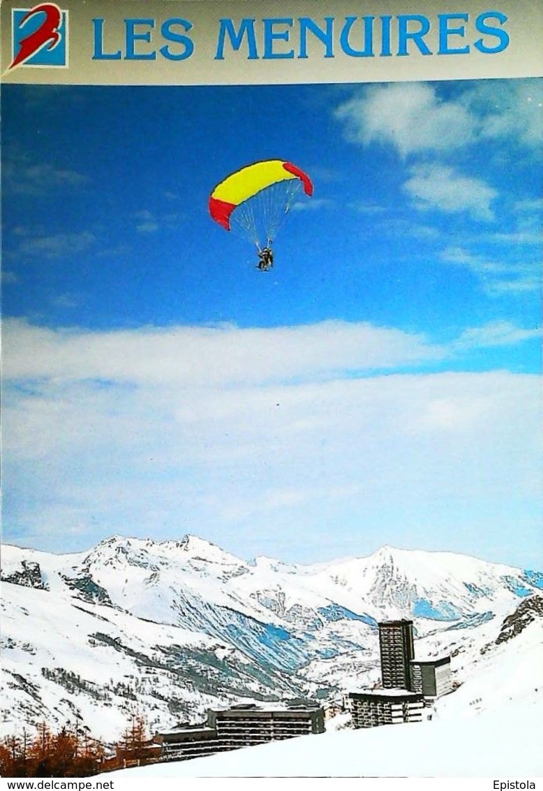 Parapente Atterrissage Station LES MENUIRES  Les 3 Vallées (Savoie) -  CPM Voyagée En 1991 - Parachutisme