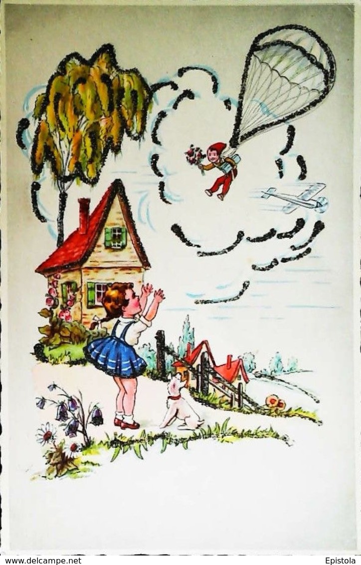 Cpsm Parachutisme En Carte Fantaisie - Enfants - Ecrite ANNÉES 80s - Fallschirmspringen