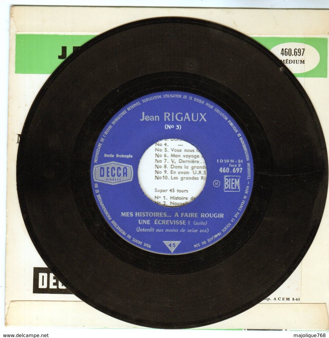 Disque - Jean Rigaux N°3 - Mes Histoires... à Faire Rougir Une écrevisse - DECCA 460.697 - 1963 - - Comiche