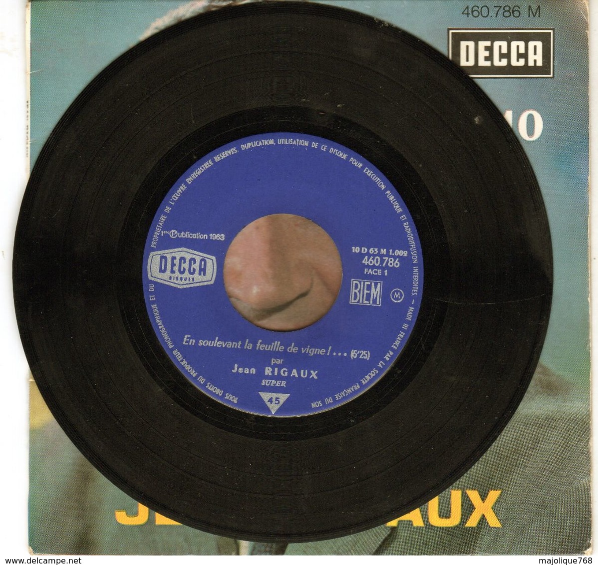 Disque - Jean Rigaux N°10 - En Soulevant La Feuille De Vigne - DECCA 460.786 - 1963 - - Comiche