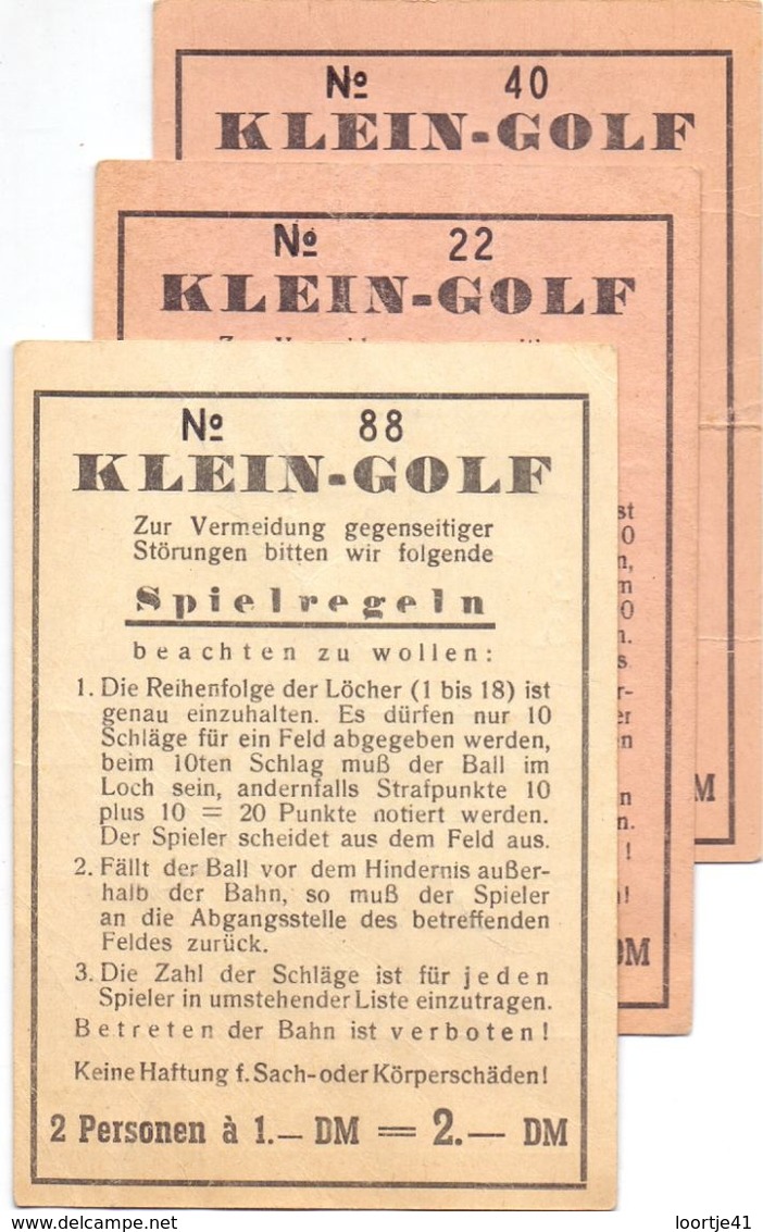 Klein Golf - Spielregeln - Spelregels Mini Golf - 3 Ticketten - Autres & Non Classés