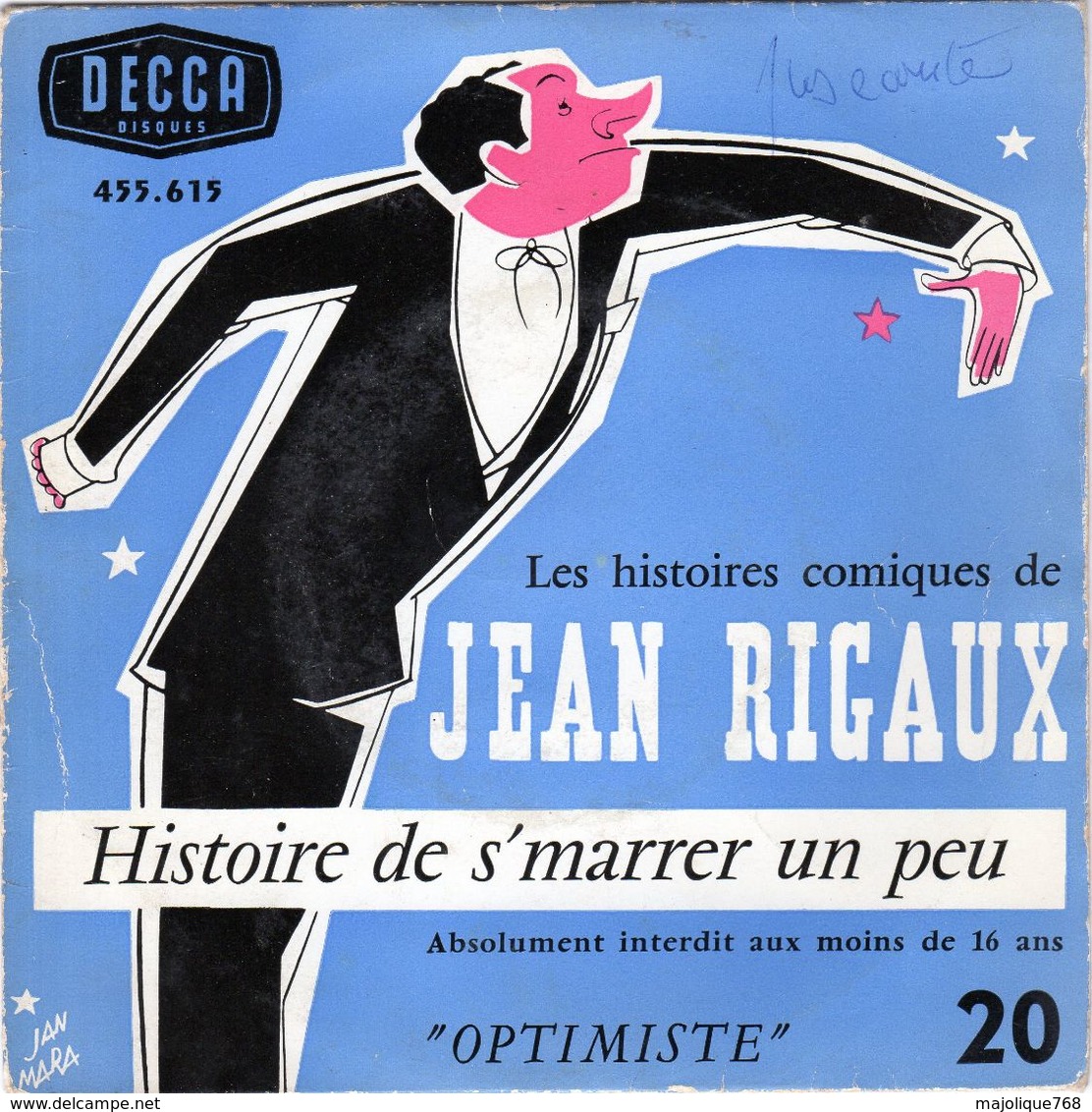 Disque - Jean Rigaux Optimiste N°20 - Histoire De S'marrer Un Peu - DECCA 455.615 - - Comiques, Cabaret