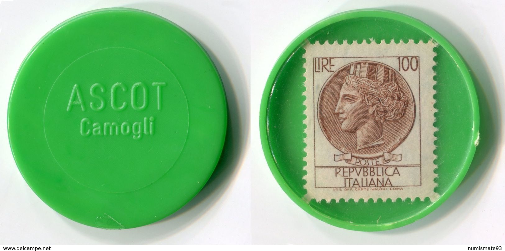 N93-0624 - Timbre-monnaie Ascot Camogli 100 Lires - Kapselgeld - Encased Stamp - Monetary/Of Necessity