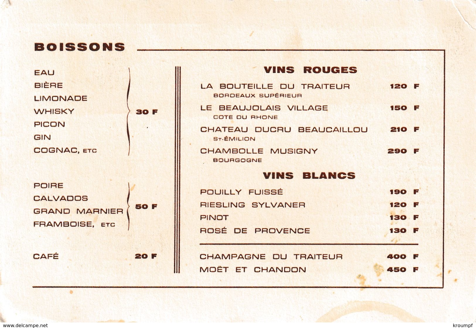 Menu Traiteur WILLY Liege 1967 - Menus