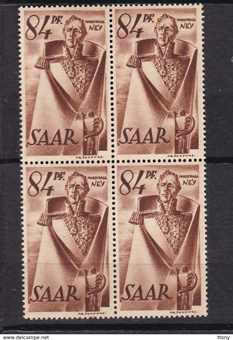 Un Bloc  De 4  Timbres  **  1947 - Monument Marshall-Ney à Saarlouis  N° 214 Yvert   84 Pfg  Brun - Neufs