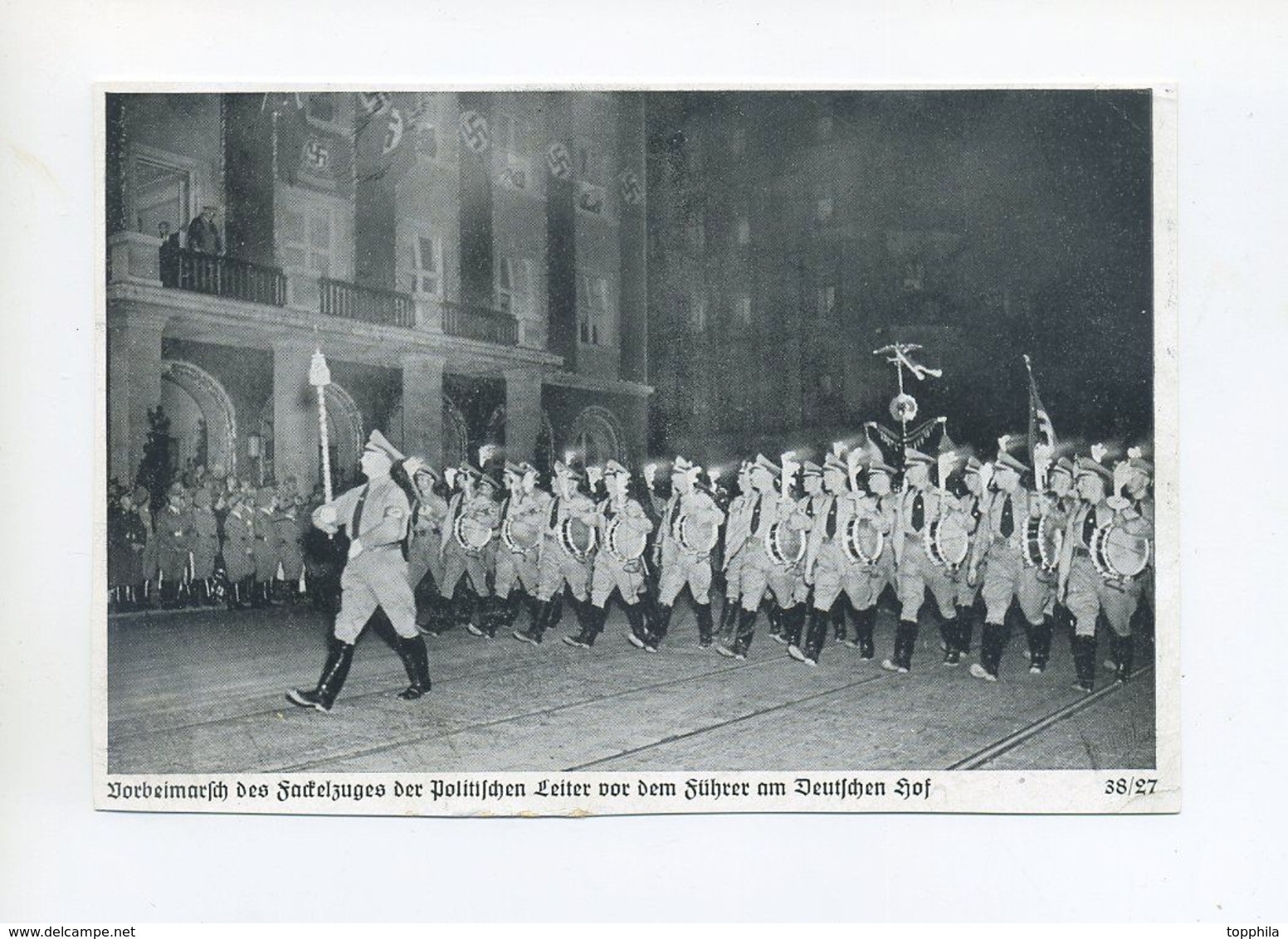 1938 3.Reich S/W Photokarte Reichsparteitag Nürnberg  Dt. Hof Fackelzug Der Politischen Leiter  Verlag Zerreiss - Covers & Documents