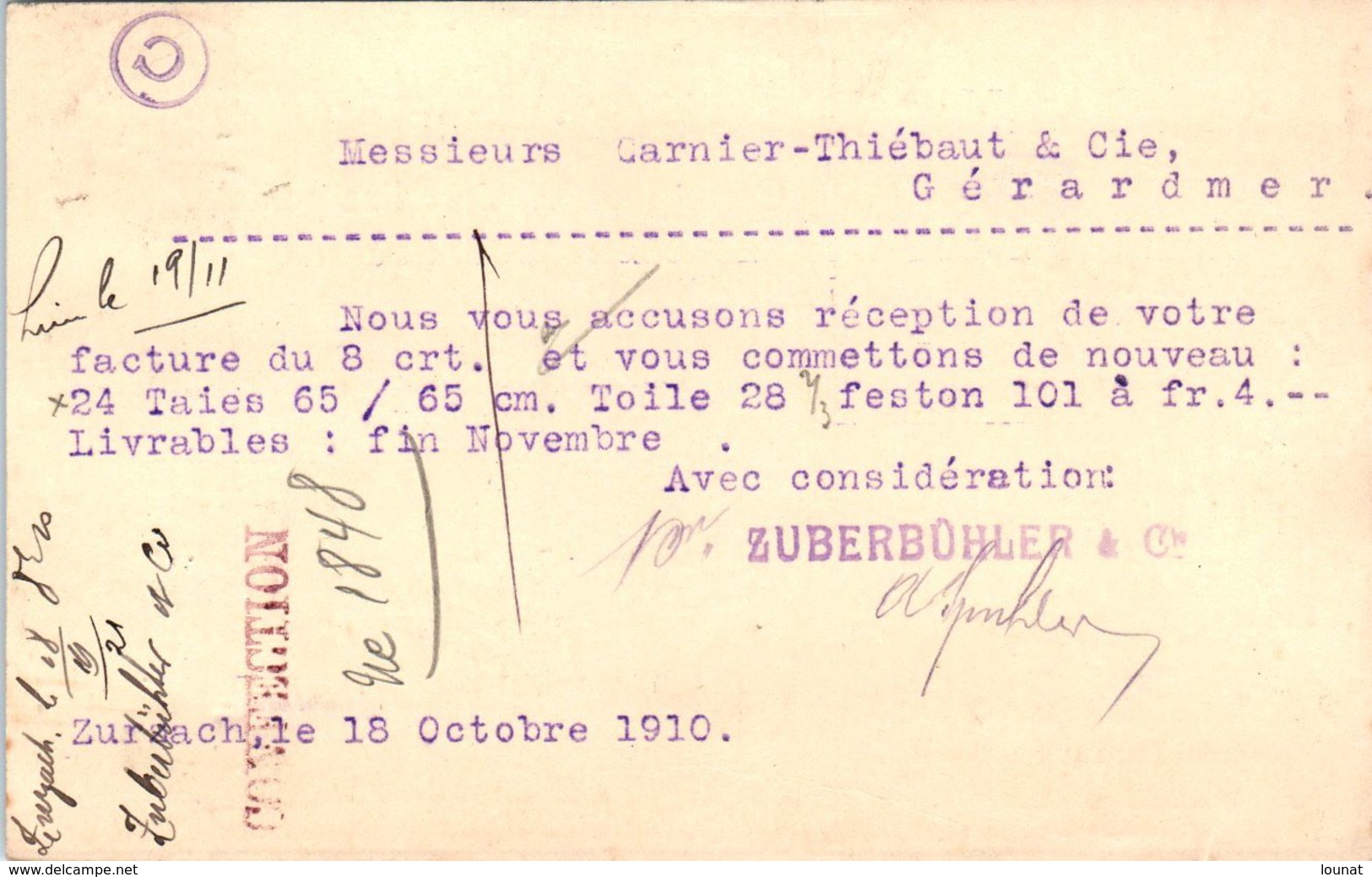 Suisse - ZURZACH - Zuberbühler & Co - AARGAU   - Entiers Postaux Année 1910 Octobre - Zurzach