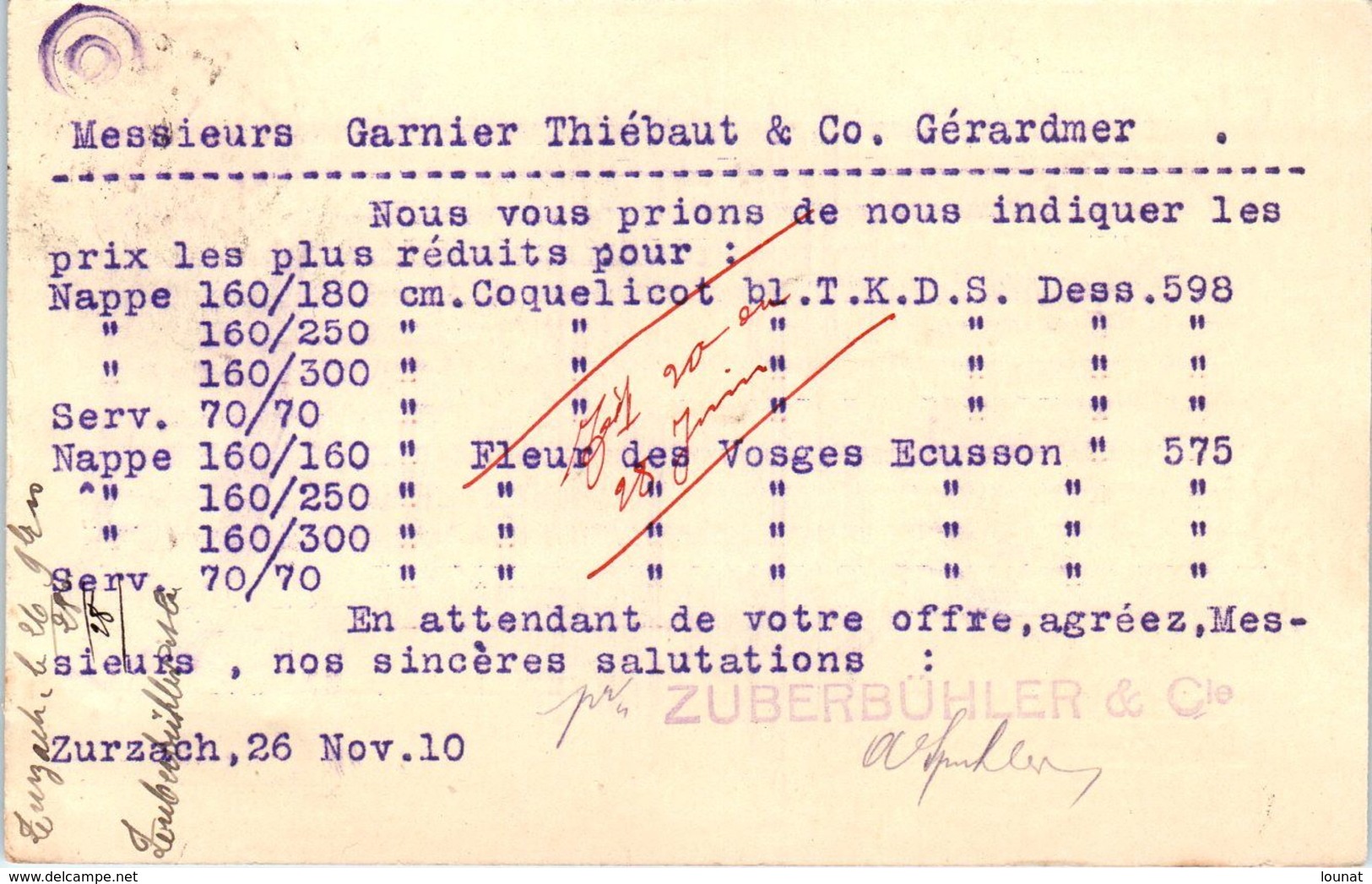 Suisse - ZURZACH - Zuberbühler & Co - AARGAU   - Entiers Postaux Année 1910 Novembre - Zurzach